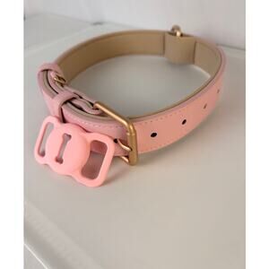 PINK LEATHER DOG COLLAR LARGE 25" LONG WITH AIRTAG ATTACHMENT
